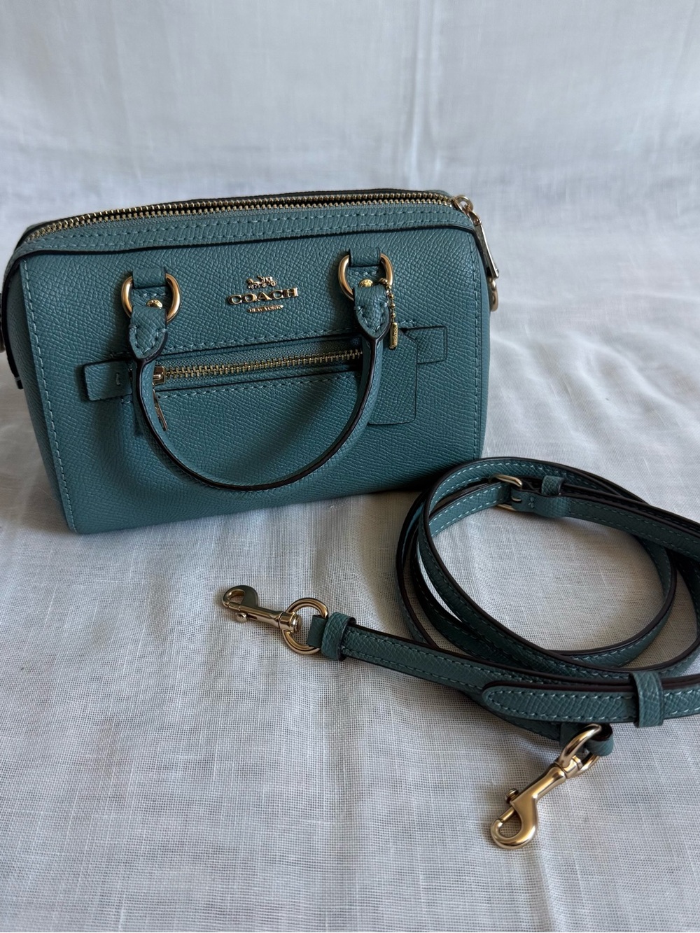 Coach Mini Bennett Satchel Dark Turquoise Crossgrain Leather